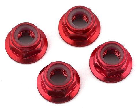 Traxxas 8447R Tuercas de bloqueo de nailon con bridas de aluminio de 5 mm (rojo) (4)