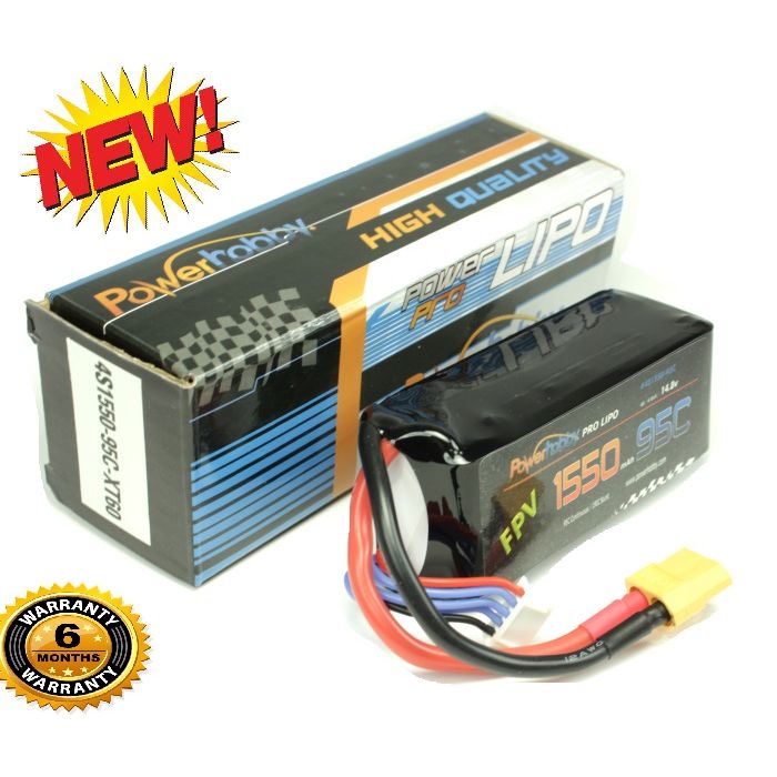 Batterie Lipo Powerhobby 4S 14,8 V 1550 mAh 95C avec connecteur XT60