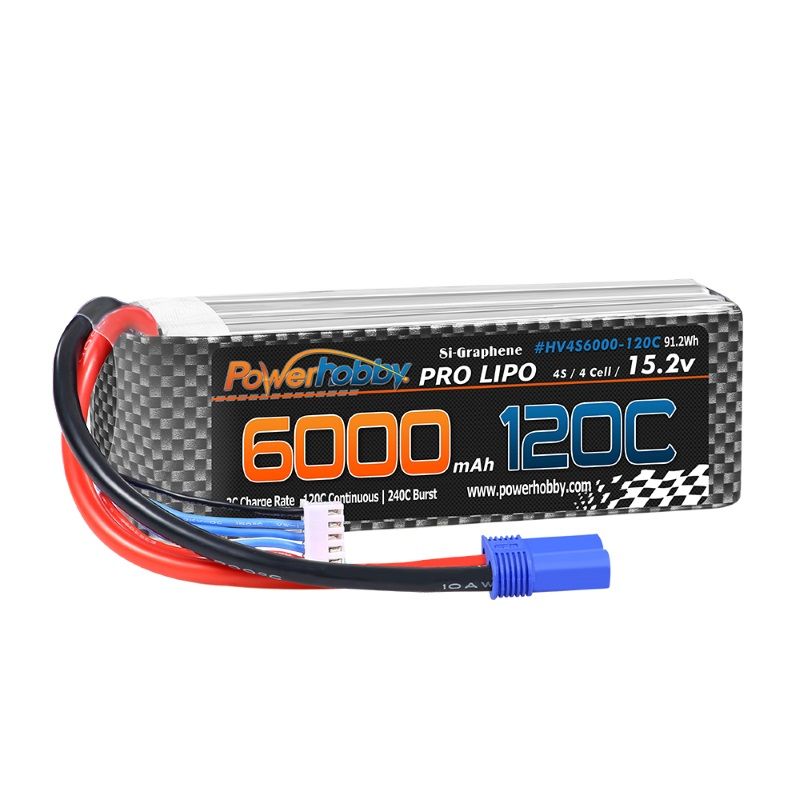 Powerhobby 4s 15.2v 6000MAH 120C graphène + batterie Lipo HV prise EC5 étui souple