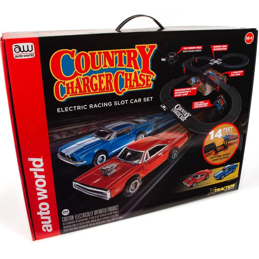 Auto World SRS335 14' Country Charger Chase Slot Race Car Set escala HO