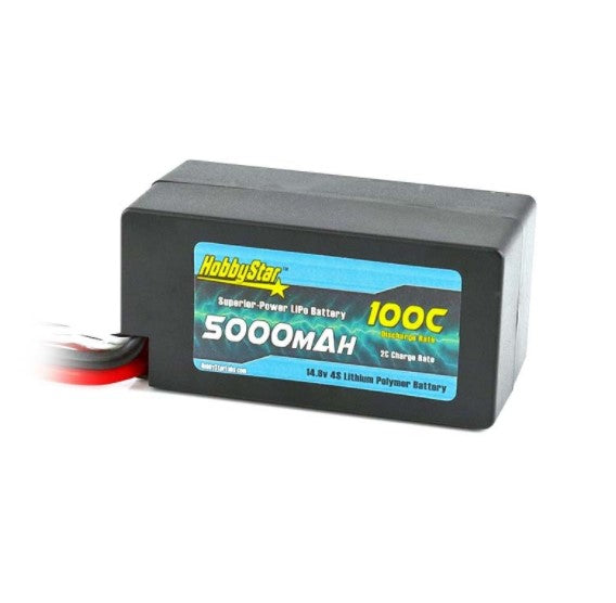 HOBBYSTAR 5000MAH 14.8V, 4S 100C HARDCASE "SHORTY" LIPO BATTERY