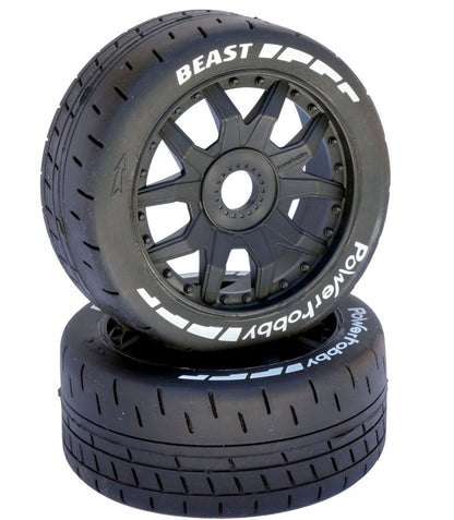 Powerhobby PHT2401-SB 1/8 GT Beast Belted Mounted Tires 17mm SOFT Black Wheels