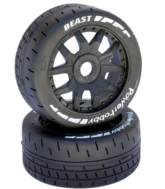 Powerhobby PHT2401-SB 1/8 GT Beast pneus montés avec ceinture 17mm roues noires souples
