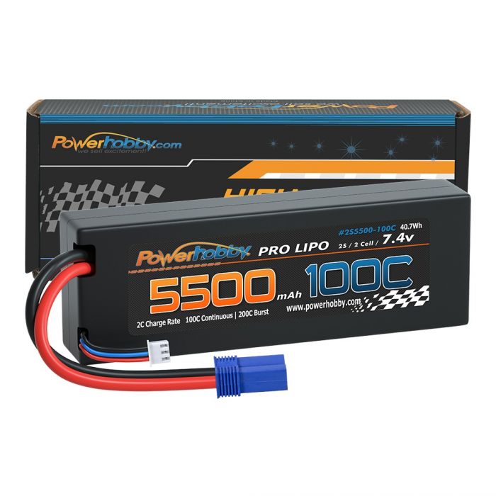 Powerhobby 2S 7.4V 5500MAH 100C Batería Lipo con estuche rígido con enchufe EC5