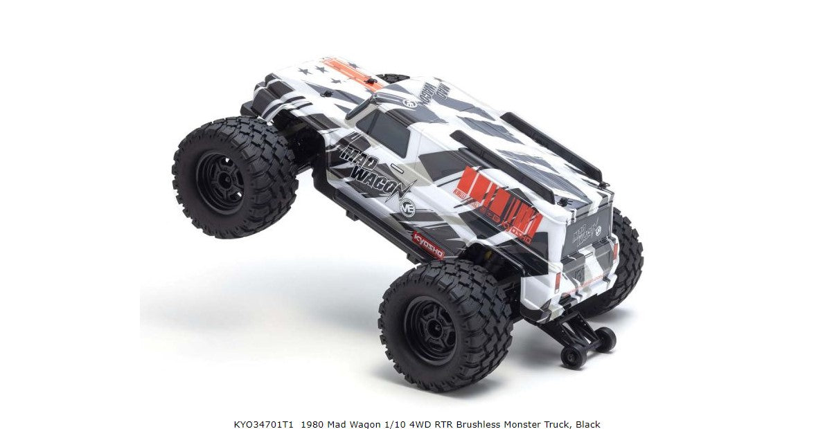 KYOSHO 34701T1 1980 Mad Wagon 1/10 4WD RTR Brushless Monster Truck, Black