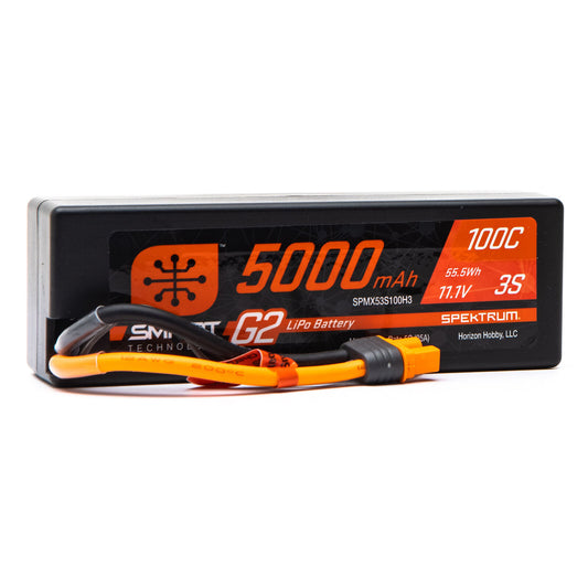 SPEKTRUM 11.1V 5000mAh 3S 100C Smart G2 Hardcase LiPo Battery: IC3 SPMX53S100H3