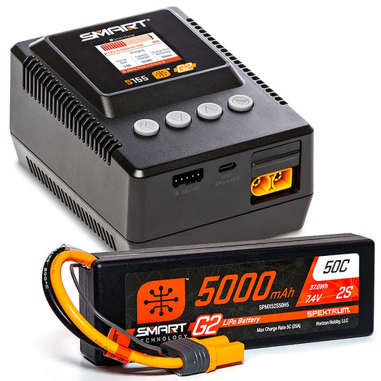 Paquete de superficie Smart Powerstage Spektrum SPMXPSS200: batería LiPo 2S de 5000 mAh / cargador S155