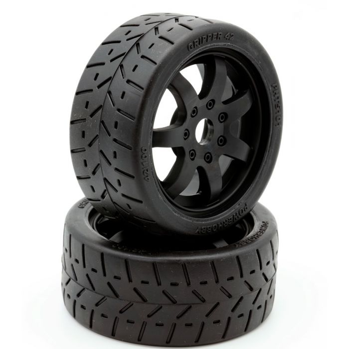 Powerhobby PHT5101 1/8 Gripper 42/100 Belted Mounted Tires 17mm Black Wheels