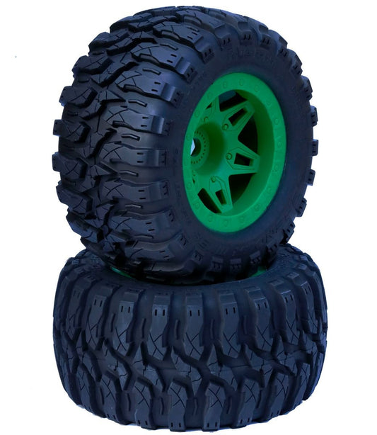 Powerhobby 1/8 Defender 3.8” Belted All Terrain Tires 17MM Mounted Green