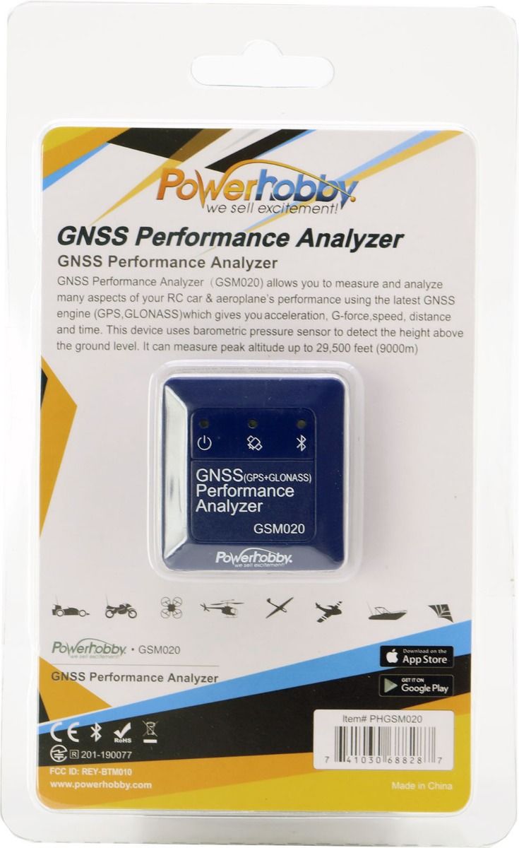 Powerhobby GSM020 Analizador de rendimiento GNSS MEDIDOR DE VELOCIDAD Bluetooth Registrador de datos GPS