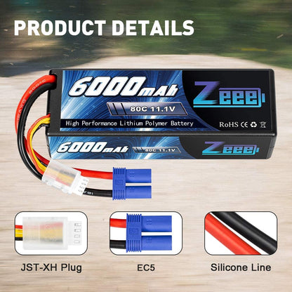 Zeee 3S 6000mAh Lipo Batterys W/ EC5 Connectors Soft Case