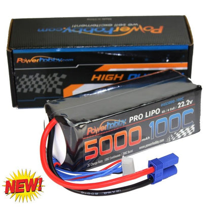 Powerhobby 6s 22.2v 5000mah 100c Lipo Battery w EC5 Plug Hard Case 6-Cell