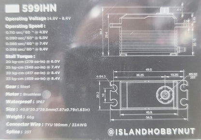 IslandHobbyNut 599 High Torque & Speed Brushless Low Profile Servo
