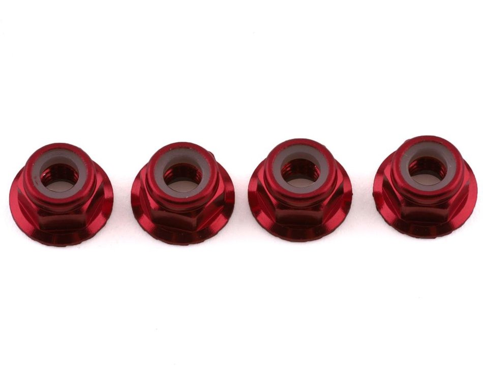 Traxxas 1747A 4mm Aluminum Flanged Serrated Nuts (Red) (4)
