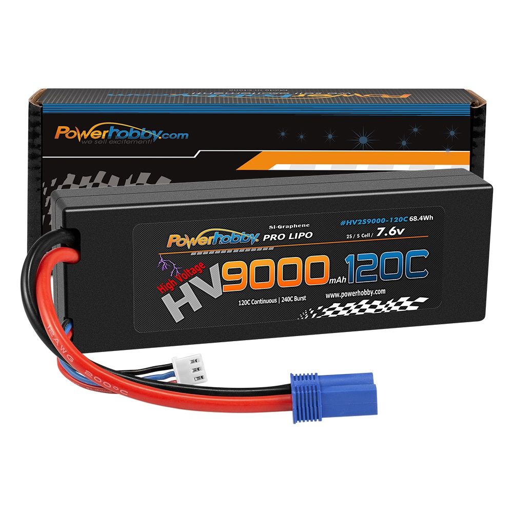 Batterie Lipo Powerhobby 2S 7,6 V HV + graphène 9000 MAh 120c avec prise EC5