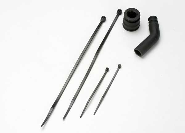 TRAXXAS 5245X Molded Pipe Coupler (Black) w/ Exhaust deflecter & long cable ties