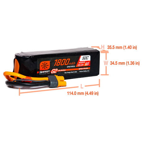 SPEKTRUM 22.2V 1800mAh 6S 50C Batería LiPo inteligente G2: IC3 SPMX186S50