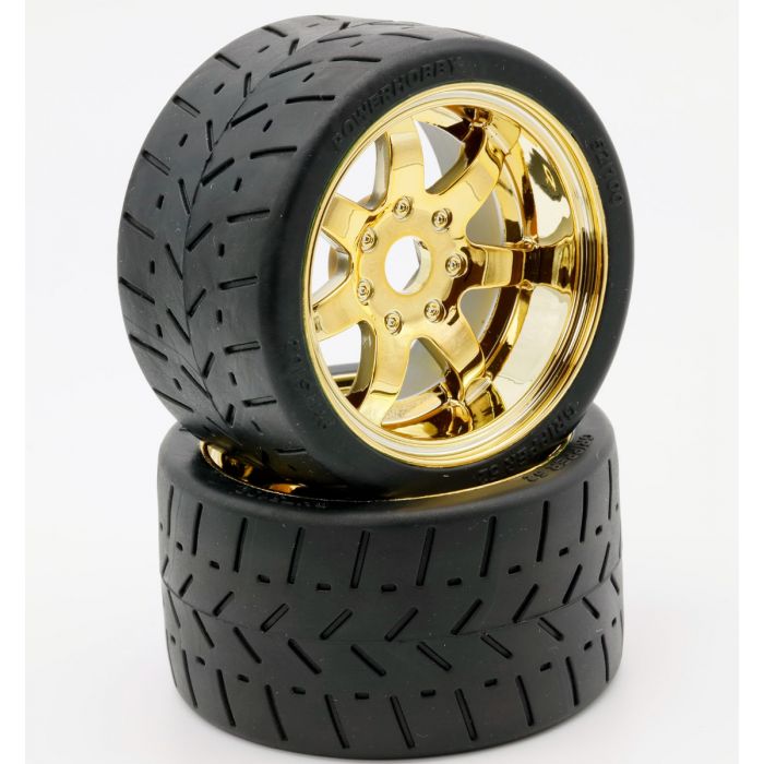 Powerhobby PHT5102-Gold 1/8 Gripper 54/100 Neumáticos montados con cinturón Ruedas doradas de 17 mm