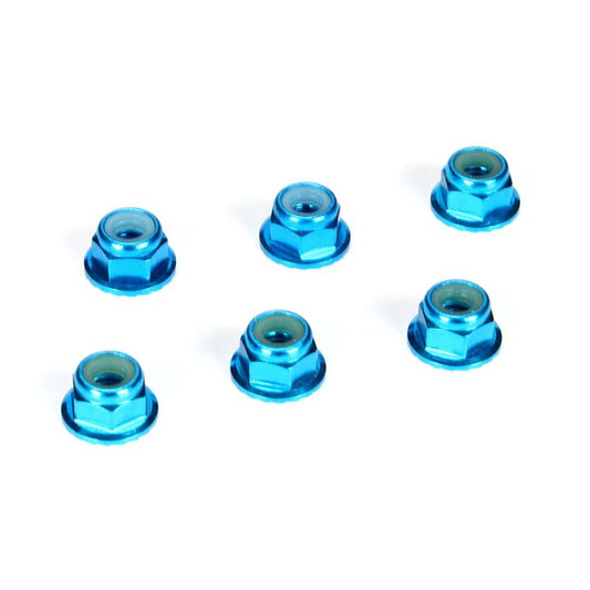 TEAM LOSI TLR336001 4mm Aluminum Serrated Lock Nuts, Blue (6)