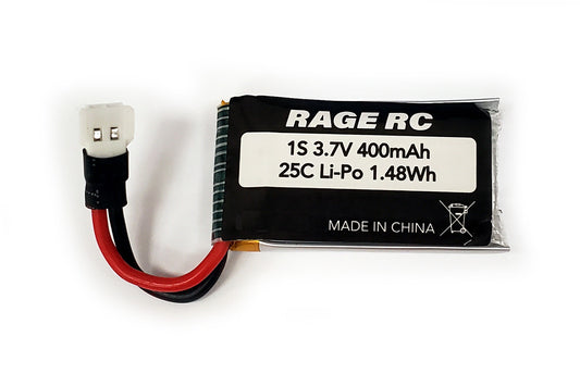 RAGE RC 1189  1S 3.7V 400mAh 25C LiPo Battery; Tempest 600
