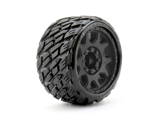 Neumáticos Rockform 1/8 SGT 3.8 montados sobre llantas con garras negras, medio blandos, con cinturón, 12 mm