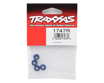 Traxxas 1747R 4mm Aluminum Flanged Serrated Nuts (Blue) (4)