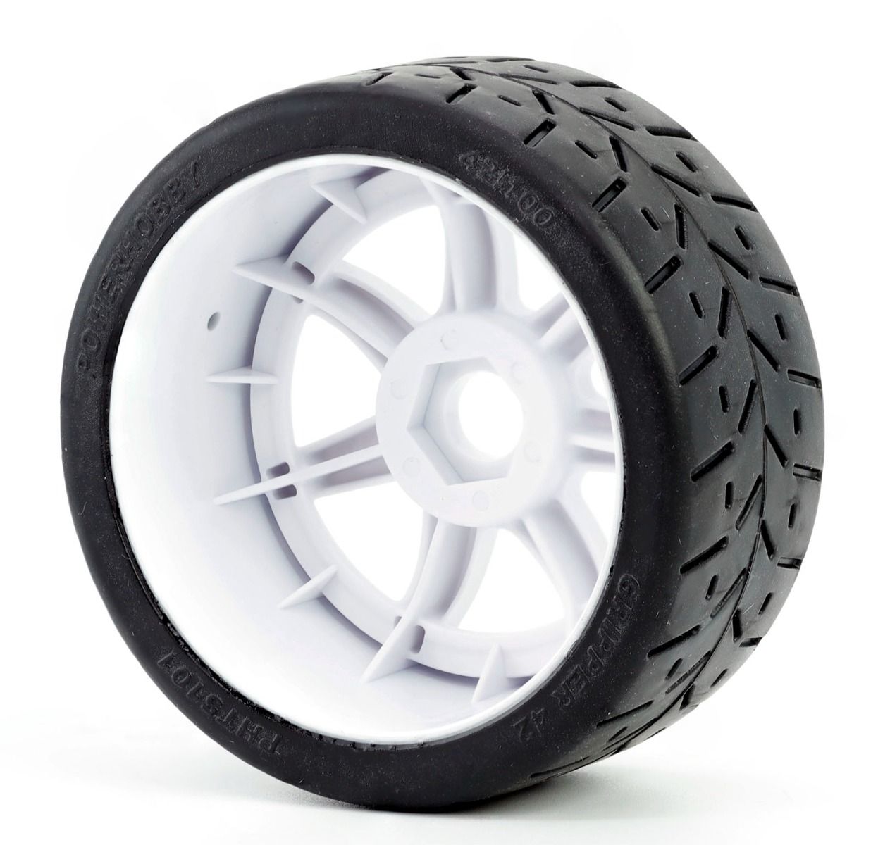 Powerhobby PHT5101 1/8 Gripper 42/100 Belted Mounted Tires 17mm White Wheels