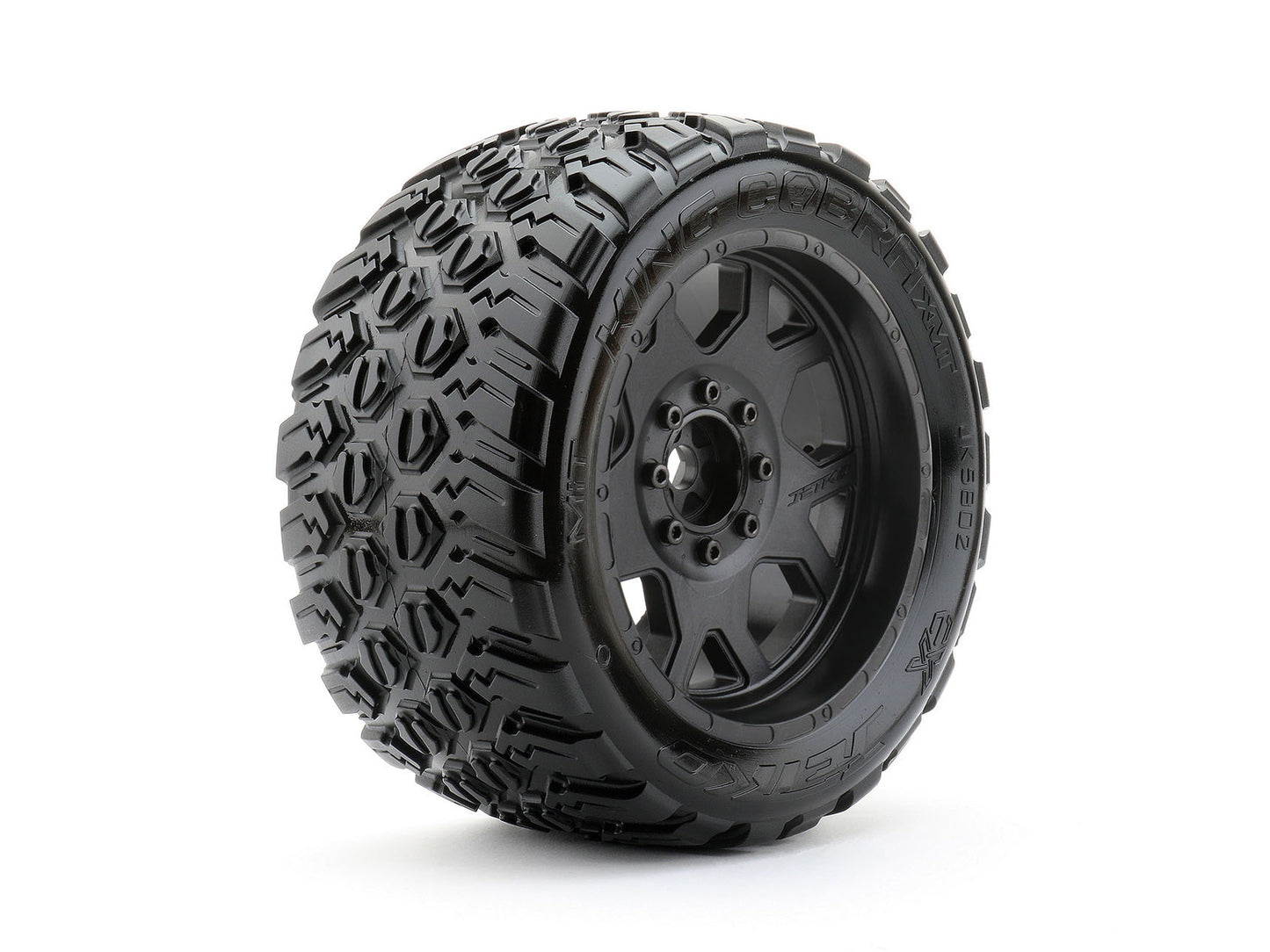 1/5 XMT King Cobra Tires Mounted on Black Claw Rims, Medium Soft, Belted, 24mm