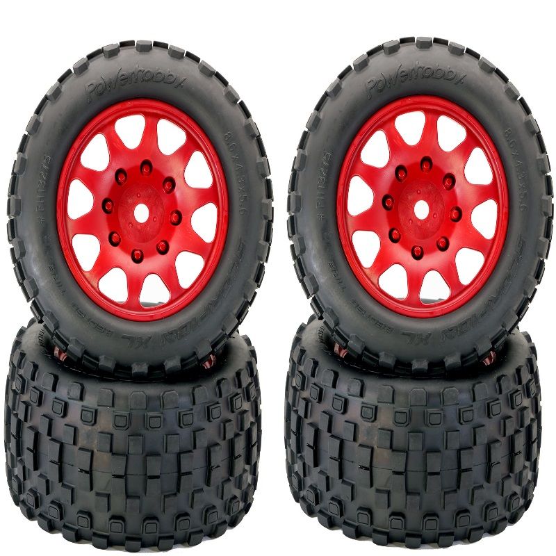 Powerhobby SCORPION XL Belted Tires / Viper Wheels (4) Traxxas X-Maxx 8S RED LES