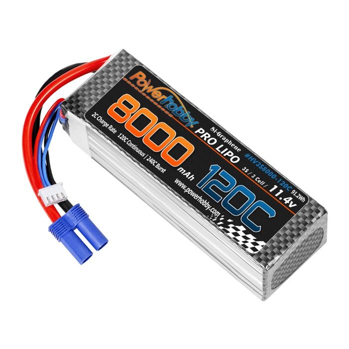 POWERHOBBY 3S 11.4V 8000MAH 120C GRAPHÈNE + BATTERIE LIPO HV AVEC PRISE EC5