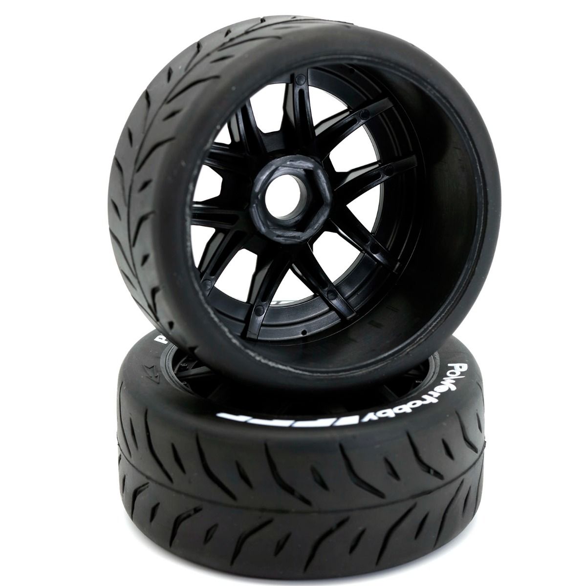 Powerhobby PHT2402-SB 1/8 GT Phantom Belted Mounted Tires 17mm Soft Black Wheels