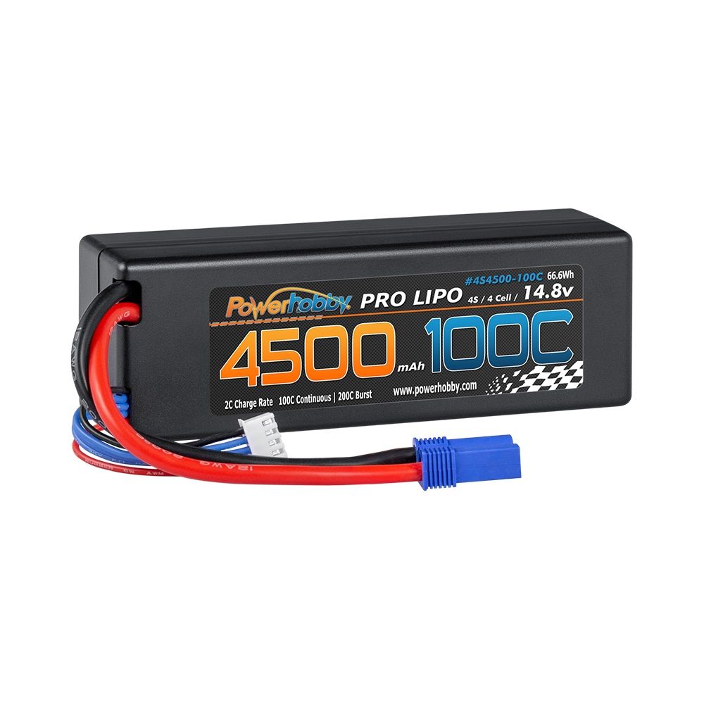 Powerhobby 4s 14.8V 4500mah 100c Lipo Batery EC5 Hard Case 4-Cell