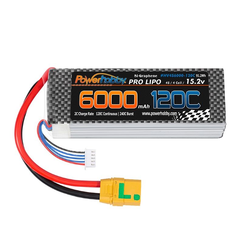 Powerhobby 4s 15.2v 6000MAH 120C Graphene + HV Lipo Battery XT90 Plug Soft Case