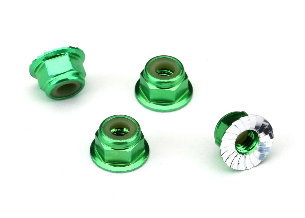 TRAXXAS 1747G NUTS 4MM FLANGED LOCK GREEN