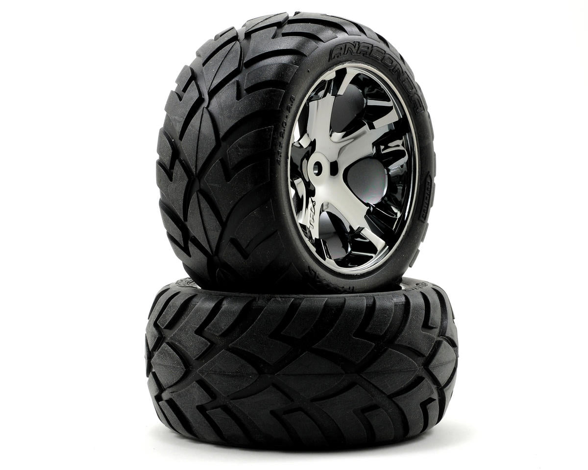 Traxxas 3773A Anaconda Rear Tires w/All-Star Wheels (2) (Black Chrome) (Standard