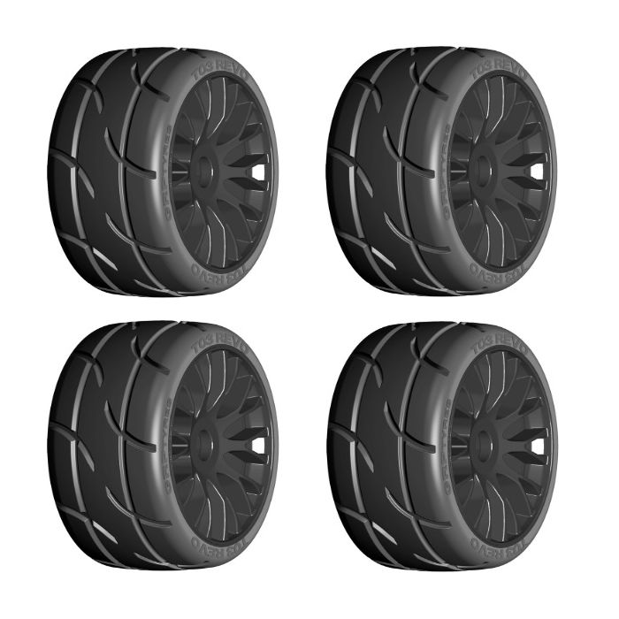 GRP GTX03-XM5 1/8 GT T03 REVO MEDIUM Mounted Tires Wheels (4) Black