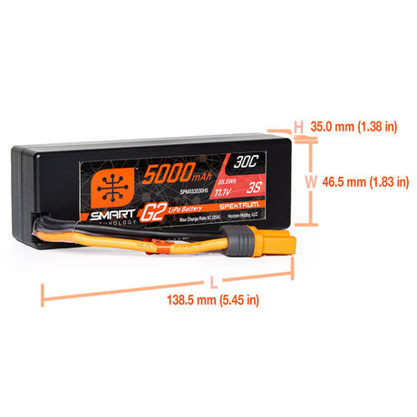 SPECKTRUM SPMX53S30H5 11,1 V 5000 mAh 3S 30C Smart G2 Batterie LiPo rigide : IC5