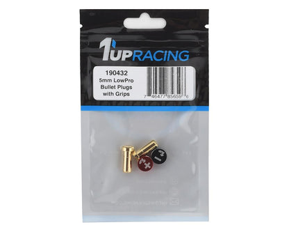 1UP Racing 190432 LowPro Bullet Plug Grips w/5mm Bullets (Black/Red)