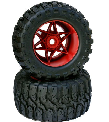 Powerhobby 1/8 Defender 3.8” Belted All Terrain Tires 17MM Mounted Red