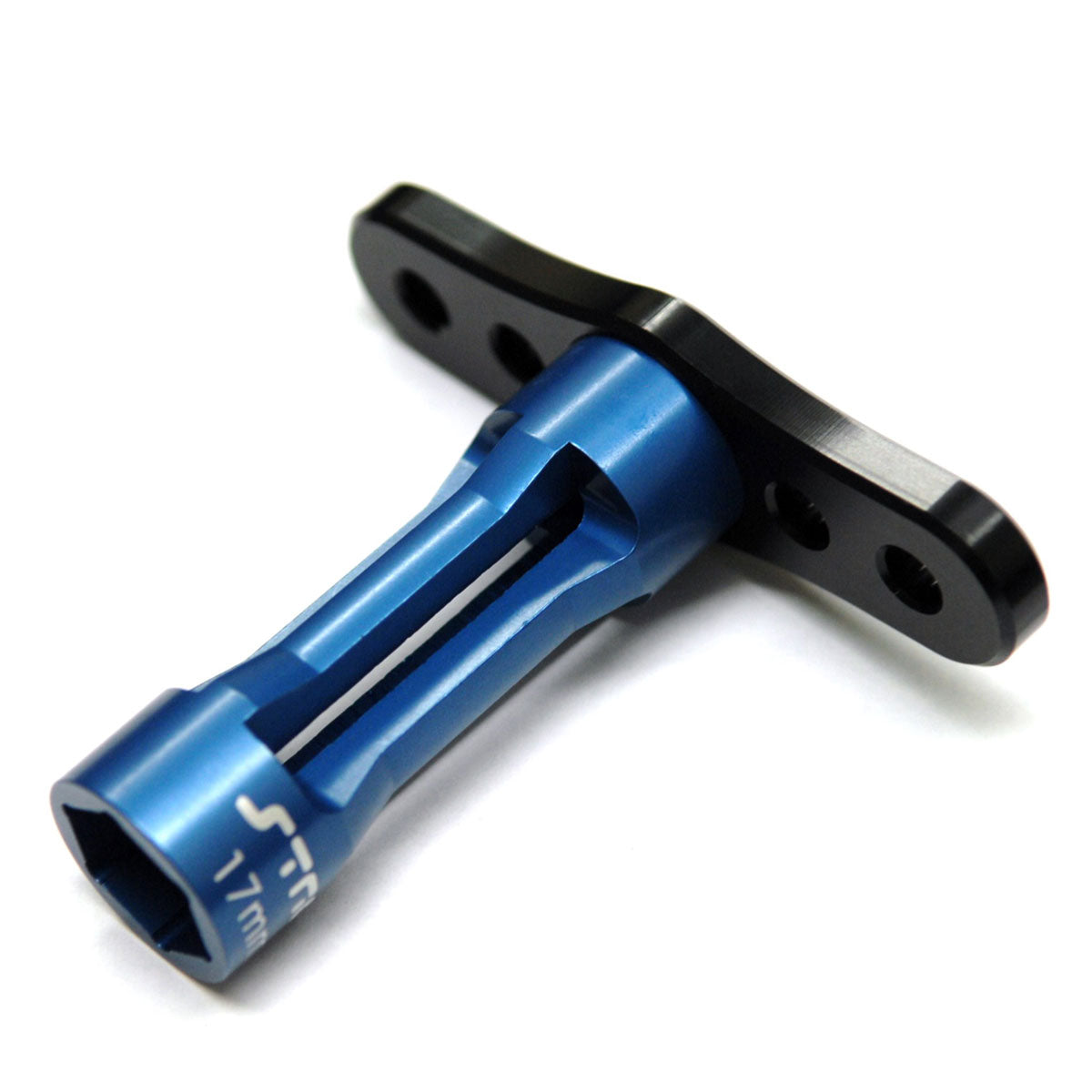 Llave para tuercas hexagonales de 17 mm de vástago largo de aluminio mecanizado CNC (negro/azul)