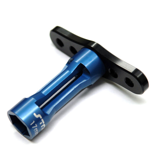 CNC Machined Aluminum Long Shank 17mm Hex Nut Wrench (Black/Blue)