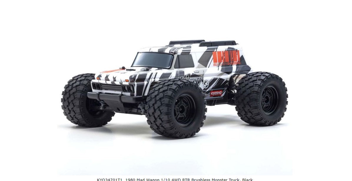 KYOSHO 34701T1 1980 Mad Wagon 1/10 4WD RTR Brushless Monster Truck, Black