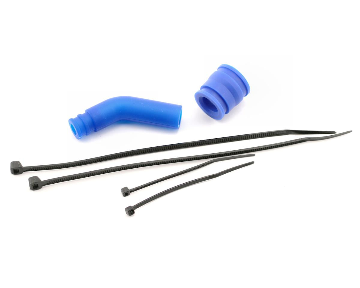 Acoplador de tubería moldeado Traxxas (azul) con deflector de escape y bridas largas para cables