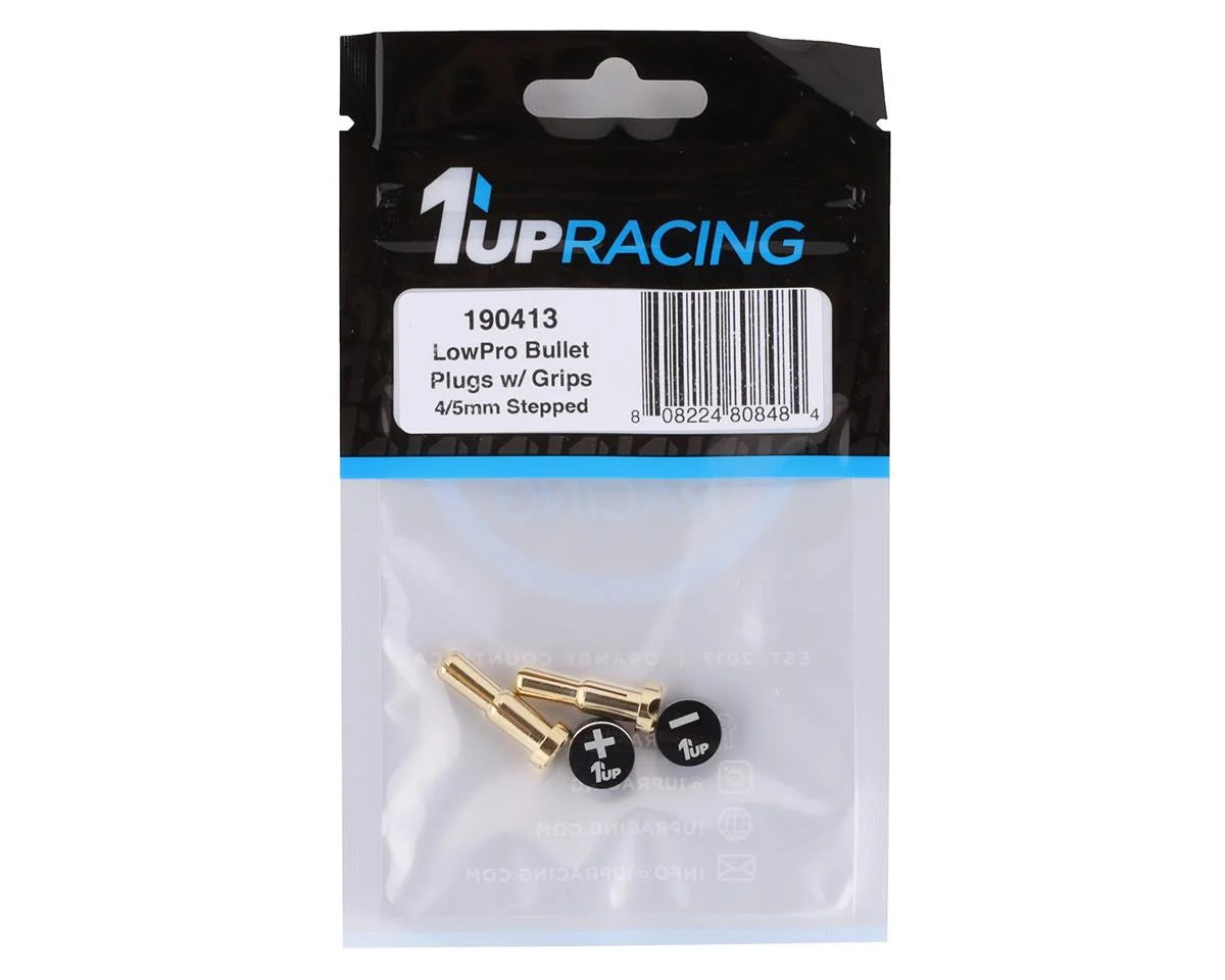 1UP Racing 190413 LowPro Bullet Plug Grips avec balles de 4 à 5 mm (noir/noir)