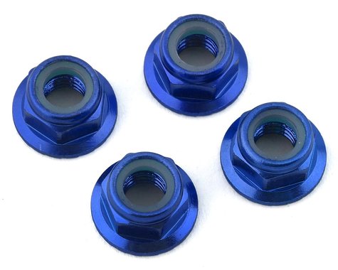 Traxxas 8447X Tuercas de bloqueo de nailon con bridas de aluminio de 5 mm (azul) (4)