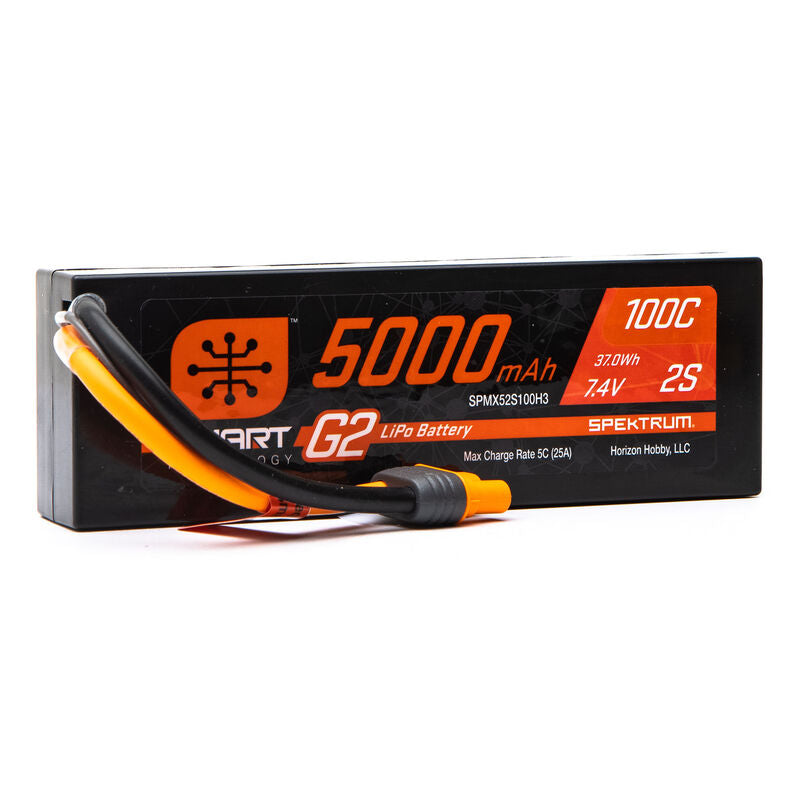 SPEKTRUM SPMX52S100H3 7.4V 5000mAh 2S 100C Smart G2 Hardcase LiPo Battery