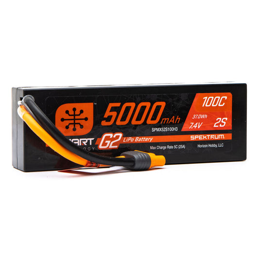 SPEKTRUM SPMX52S100H3 7.4V 5000mAh 2S 100C Smart G2 batterie LiPo à étui rigide