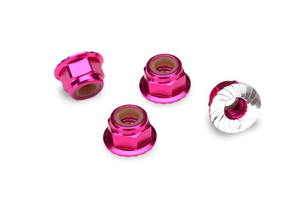 TRAXXAS 1747P NUTS 4MM FLANGED LOCK PINK