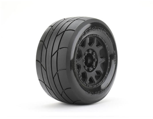 JETKO 1804CBMSGBB1 1/8 MT 3.8 Super Sonic Tires Mounted on Black Claw Rims, Medium Soft, Belted, 17mm 0" Offset (2)