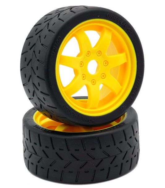 Powerhobby 1/8 Gripper 42/100 Belted Mounted Tires 17mm Yellow Wheels